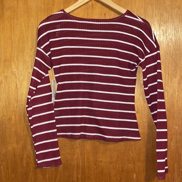 •ONE STEP UP•NWT WINE SILK WAFFLE KNIT STRIPED LONG SLEEVE BLOUSE SIZE 14/16. - Picture 3 of 7